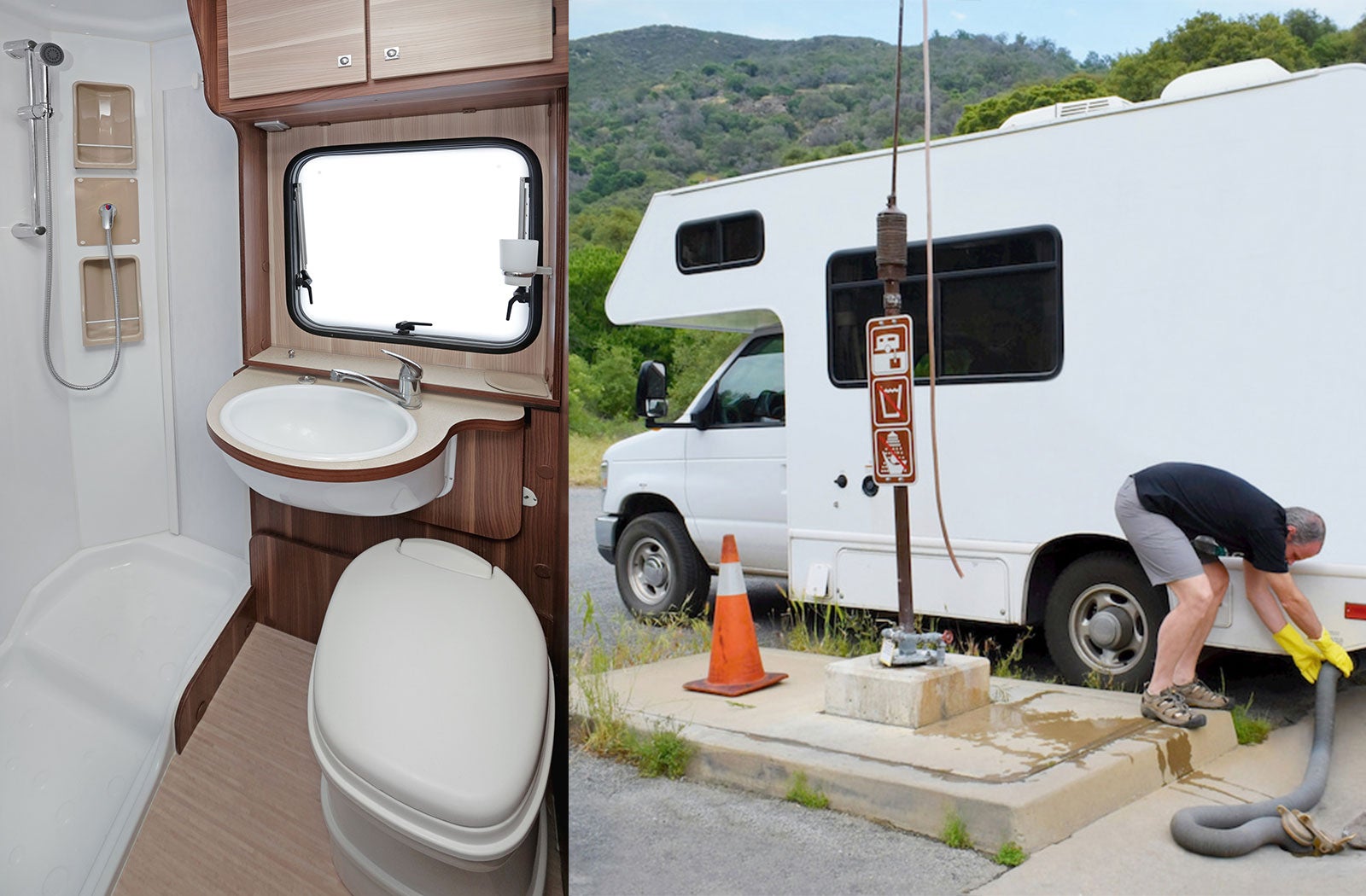 Portable RV/camper toilet and holding tank setup in Elmira, New York